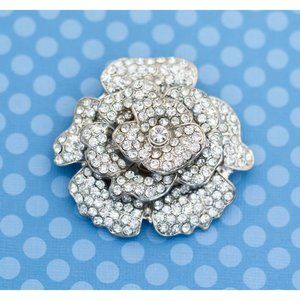 Vintage Art Nouveau Rhinestone Intricate Silver Tone Flower Brooch - M21